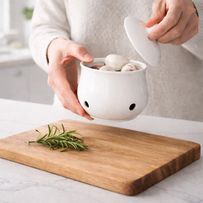 Hvitløkskrukke i keramikk